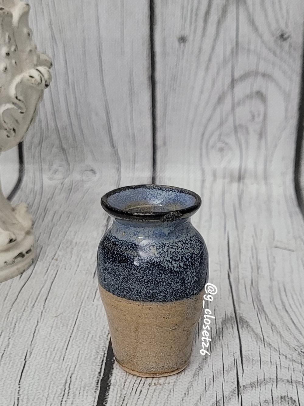 Mini Vintage Two-Tone Ceramic Bud Vase - Blue and Tan